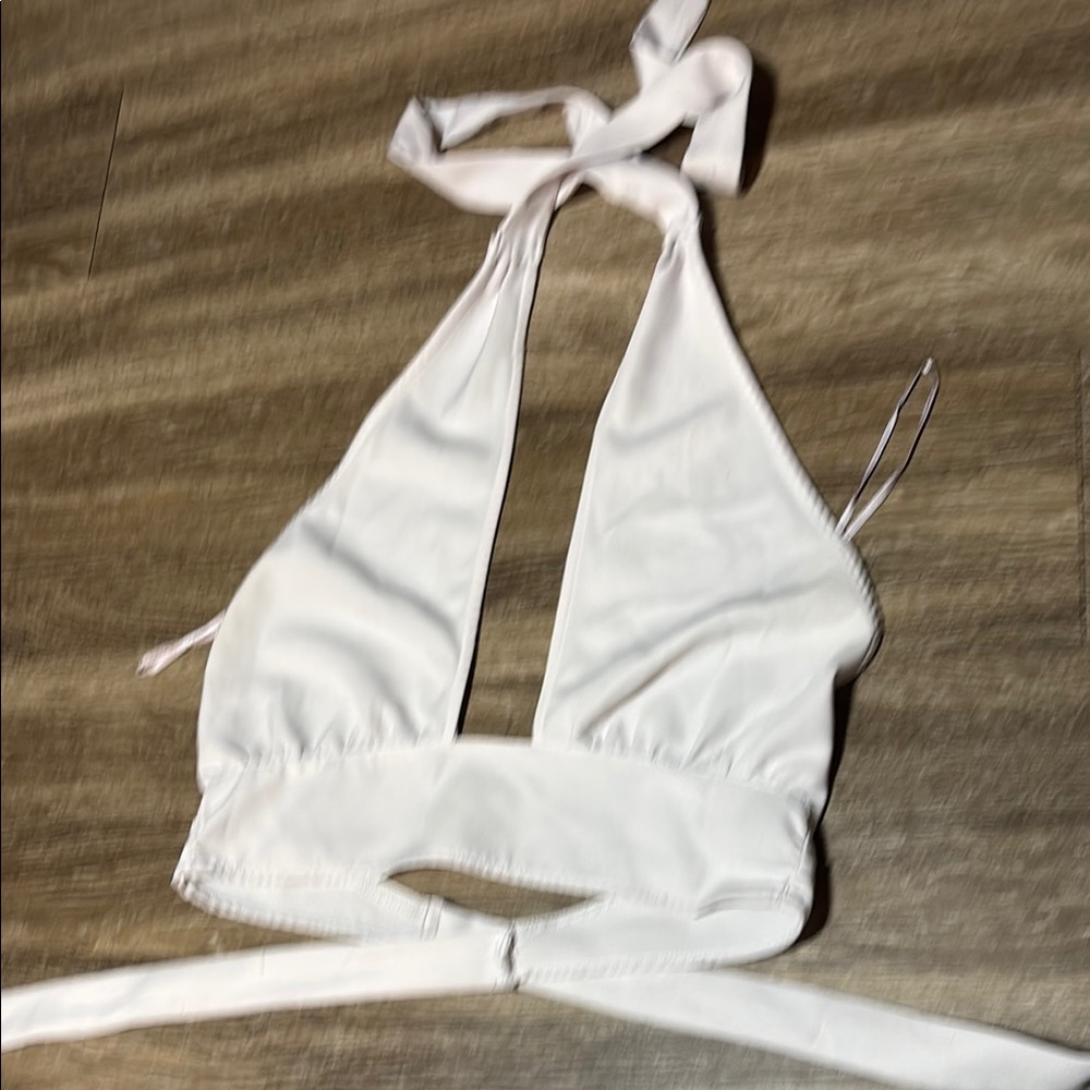 Divided White Halter Top Blouse